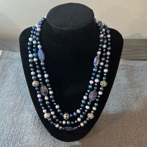 18” adjustable blue beaded necklace